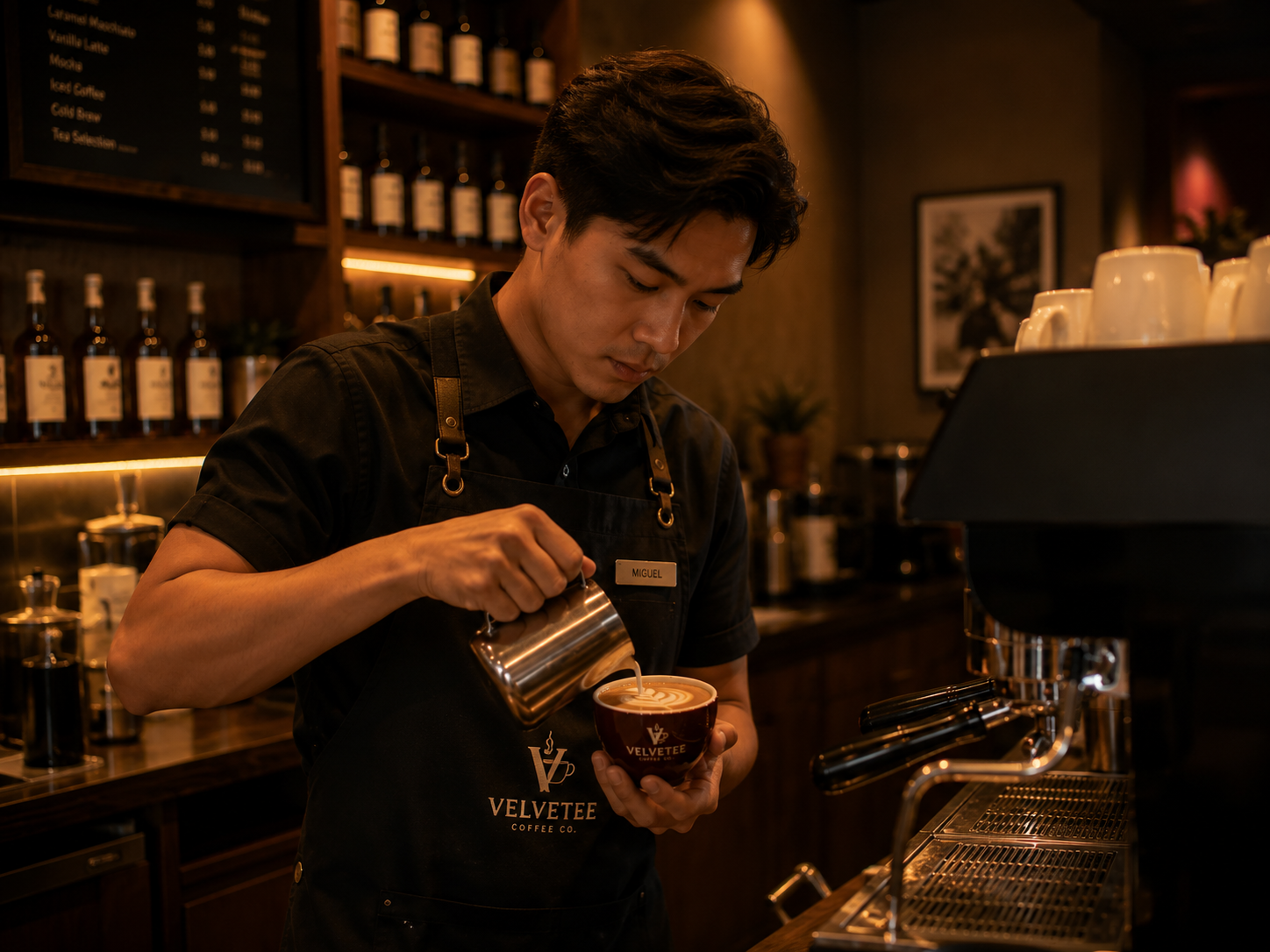 Barista creating latte art