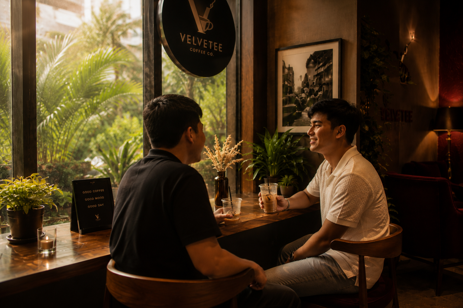 Friends enjoying coffee at Velvetee