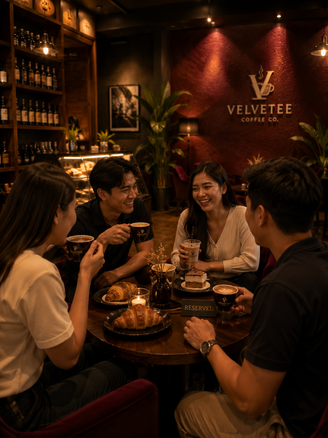 Friends enjoying coffee together at Velvetee Coffee Co.
