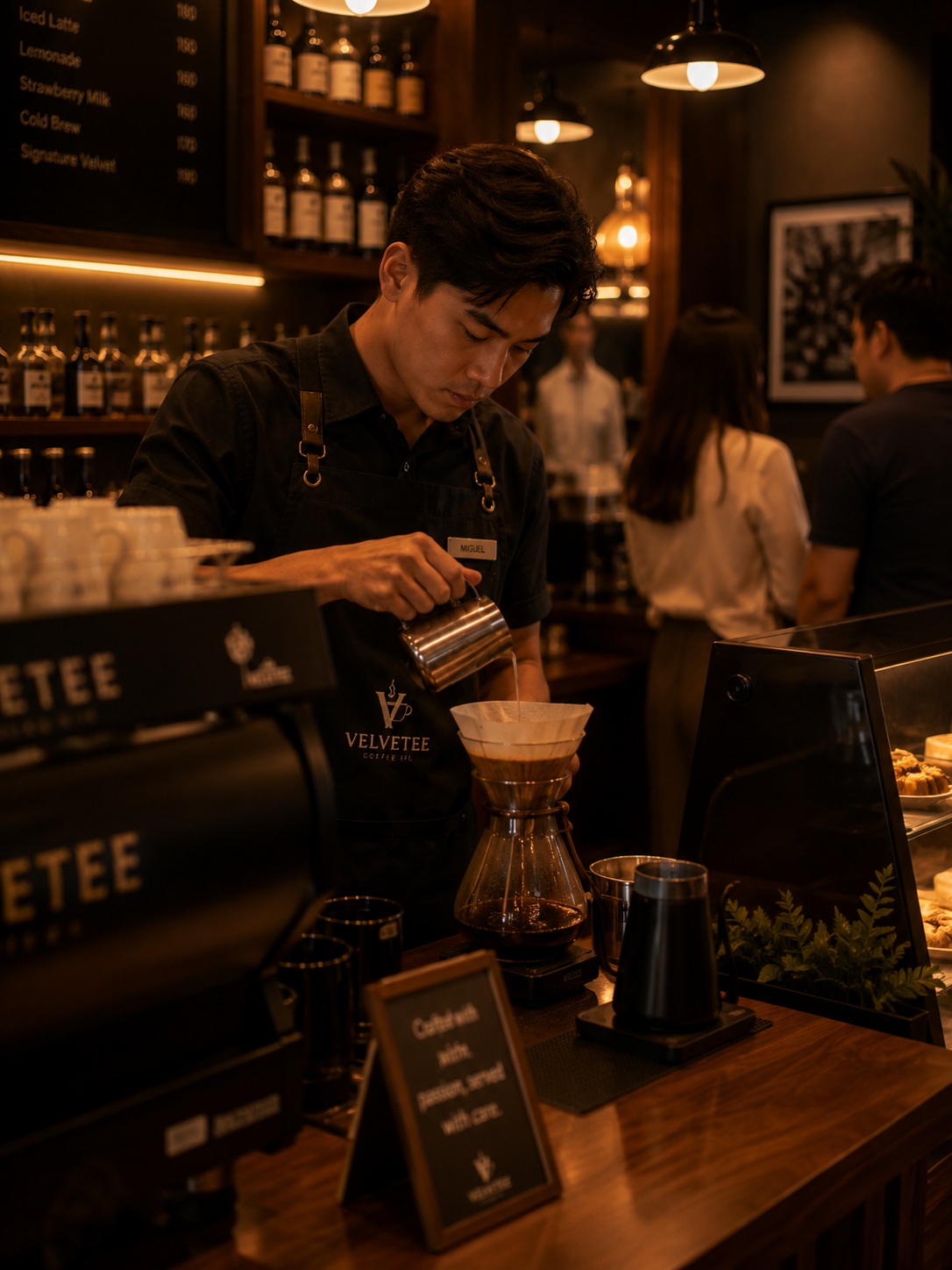 Barista preparing handcrafted coffee
